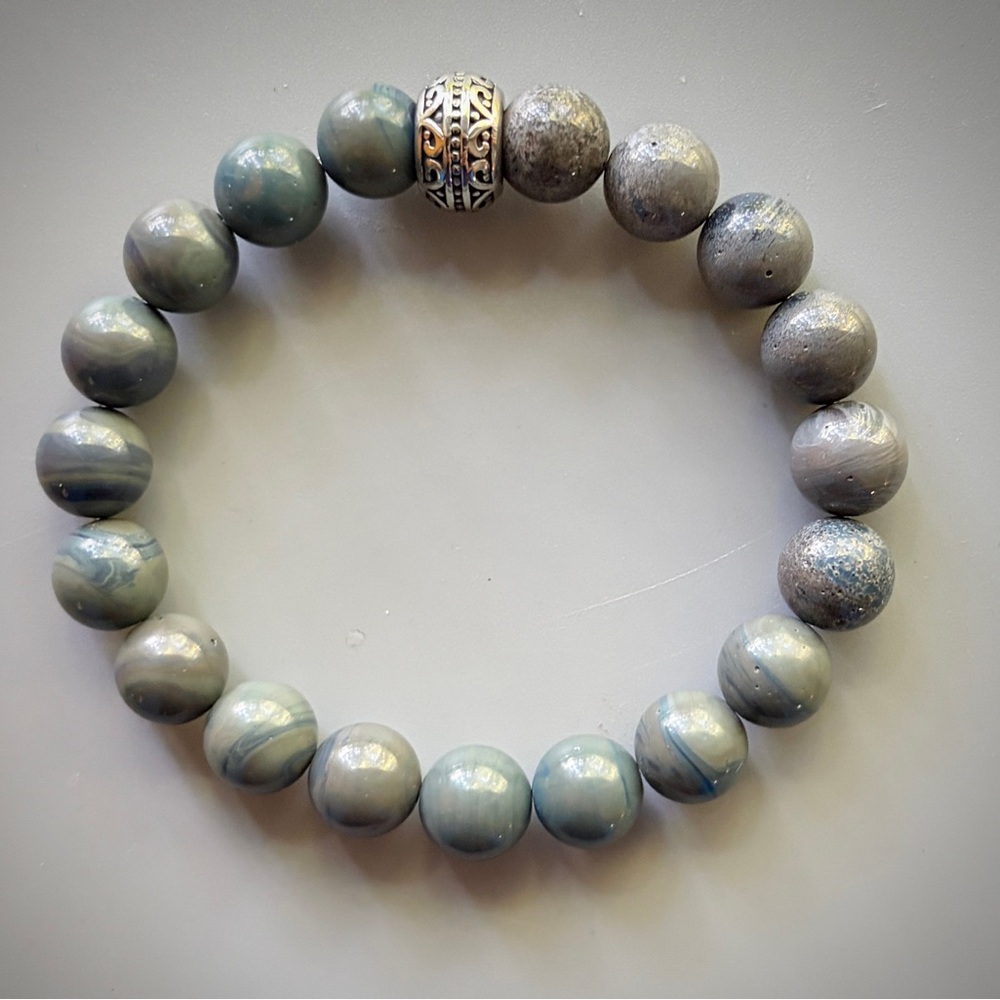 Swirl Gray Jasper Handcrafted Bead Bracelet